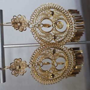 Ornate Gold Filigree Floral Drop Earrings for Women